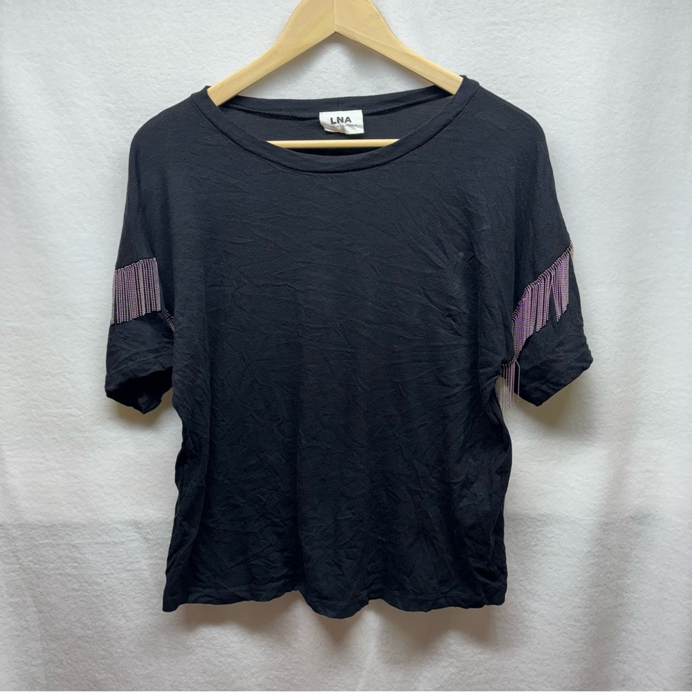LNA Clothing Sparkle Top Medium Black Silver Glitter Sleeves